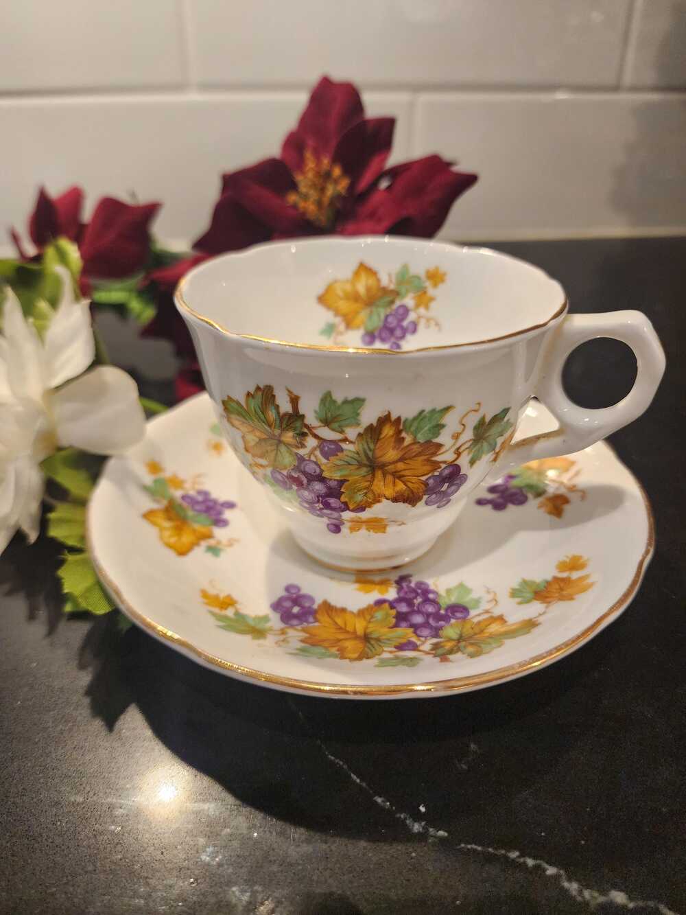 Vintage Royal Stafford Bone China Teacup and Saucer – Oregon Grape Pattern